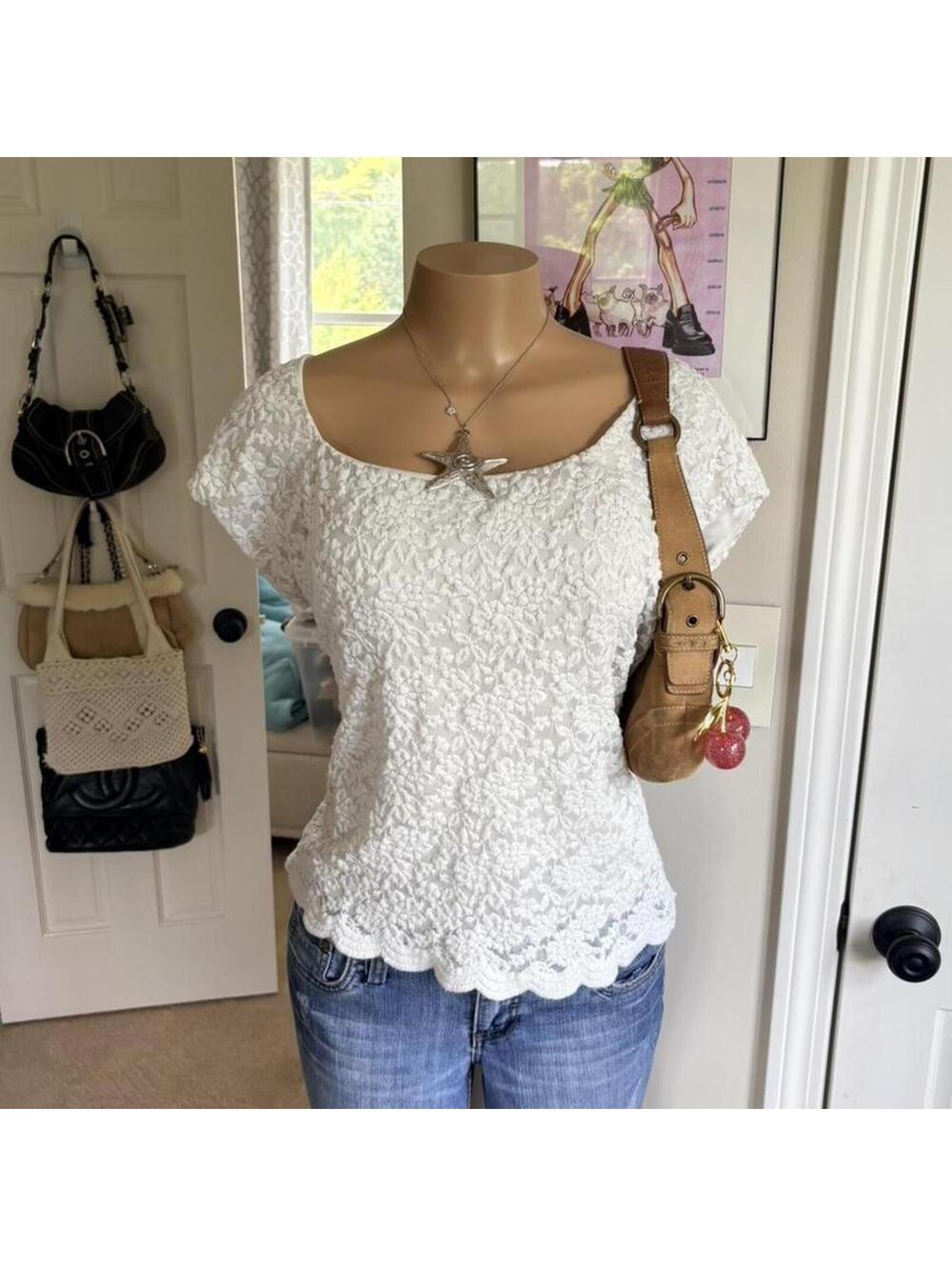 y2k 2000s coquette white lace top sheer coquette feminine soft girl